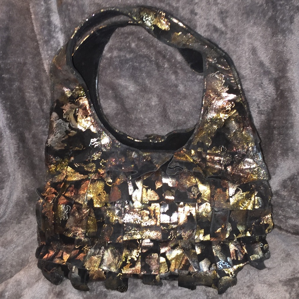 The FiND Metallic Suede Ruffle Satchel